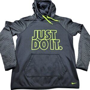 Nike Hoodie Womens Medium Black Green Logo Spellout Pullover Therma Fit